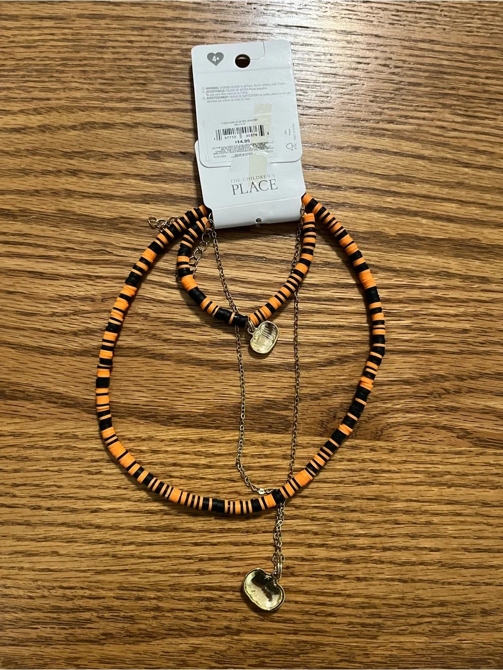The Children's Place Halloween Orange Layered Bead Necklace Set with Gold Chains